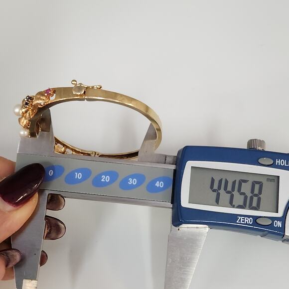 Antique 14k Yellow Gold Diamond,Pearls,Ruby &Sapphire Bangle Bracelets - Picture 15 of 16
